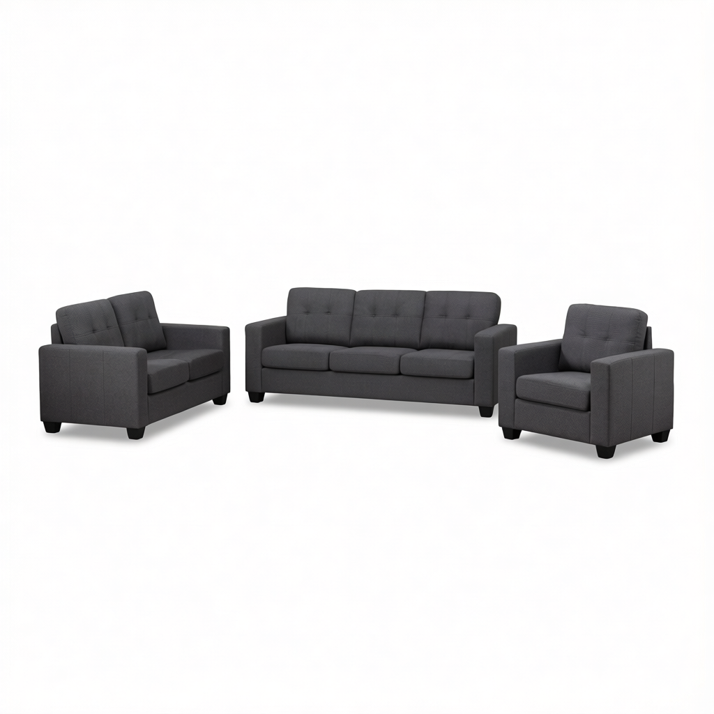 CANTERA CHARCOAL™ – CONTEMPORARY LINEN SOFA SET – T1173
