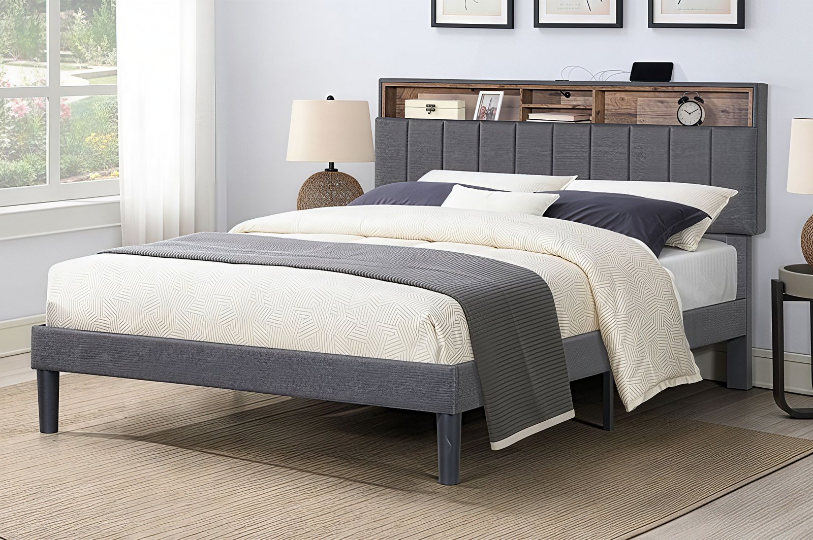 LYXON™ SMART STORAGE PLATFORM BED WITH SHELVING & USB – T2178