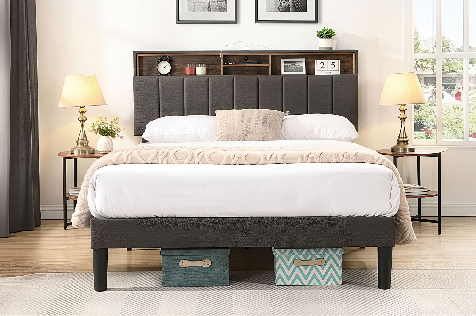 LYXON™ SMART STORAGE PLATFORM BED WITH SHELVING & USB – T2178