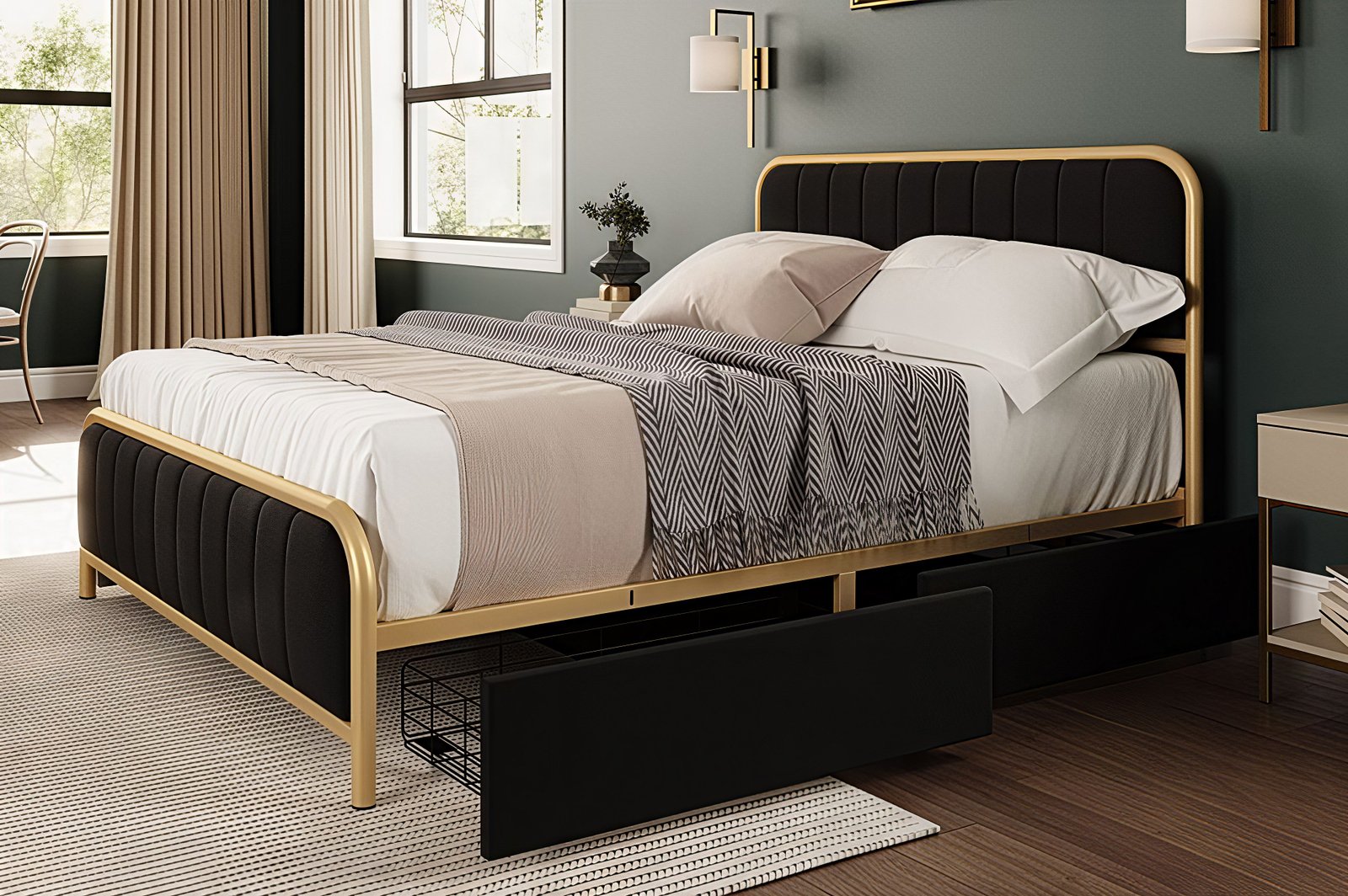 AUREX™ – LUXURY VELVET STORAGE PLATFORM BED – T2334