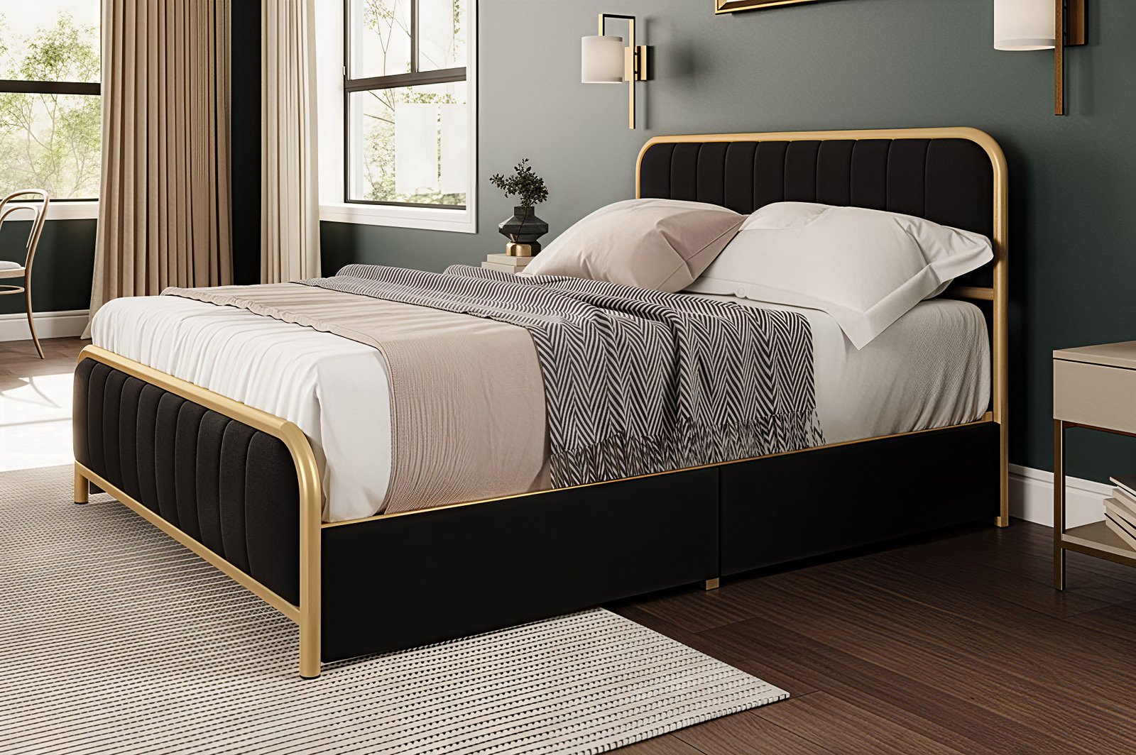 AUREX™ – LUXURY VELVET STORAGE PLATFORM BED – T2334