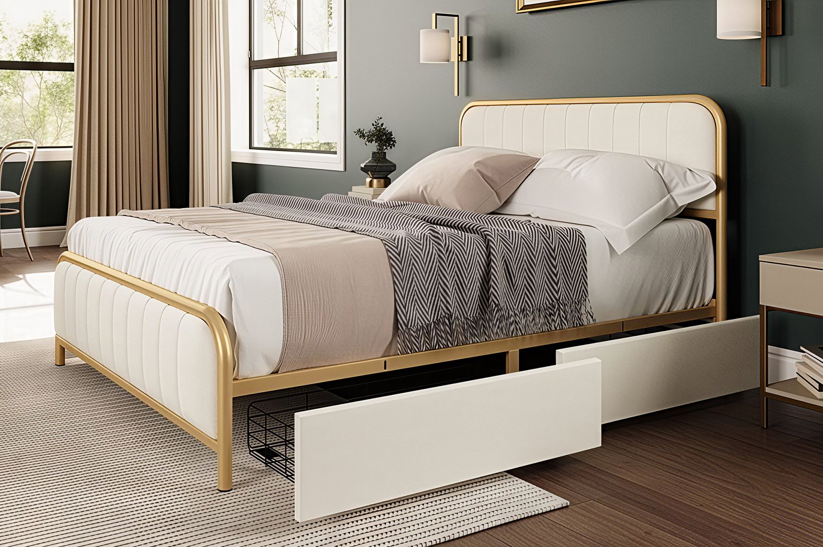AUREX™ – LUXURY VELVET STORAGE PLATFORM BED – T2334
