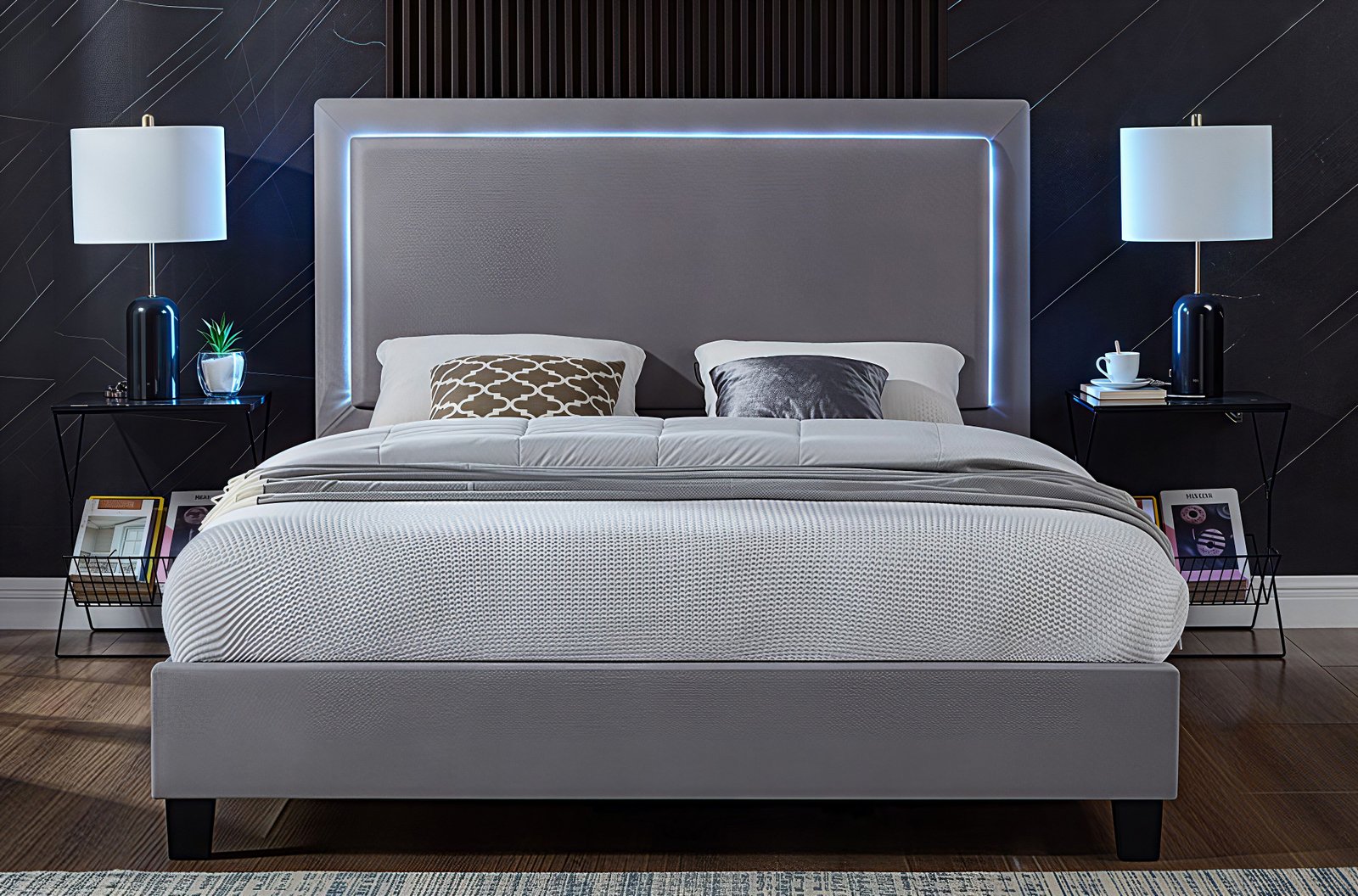 LUMINEX AURA™ – LED VELVET UPHOLSTERED PLATFORM BED – T2365