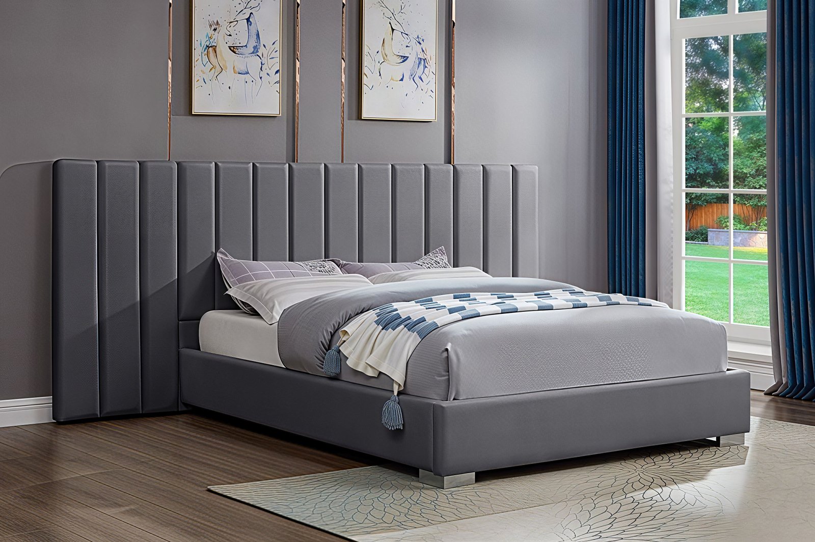 VALERION GRAND™ – EXTENDED PANEL VELVET PLATFORM BED – T2379