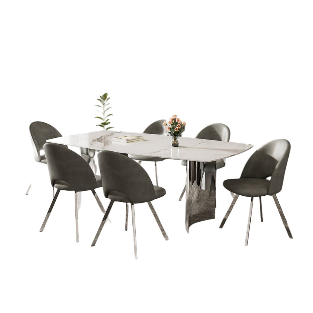 Sintered Stone Dining Set with Grey PU Chairs – T-1540