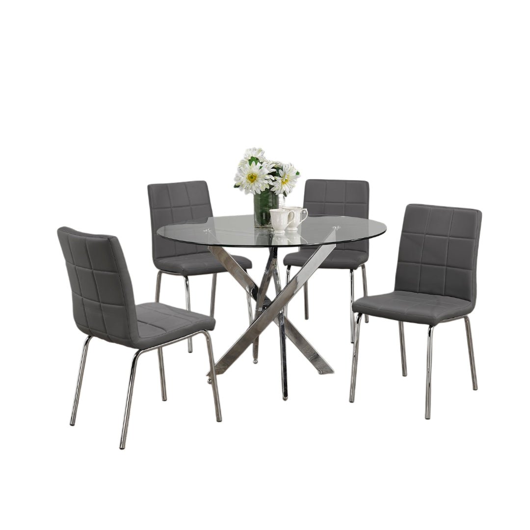 Contemporary Round Glass Dining Set with Chrome Legs – Model T-1447