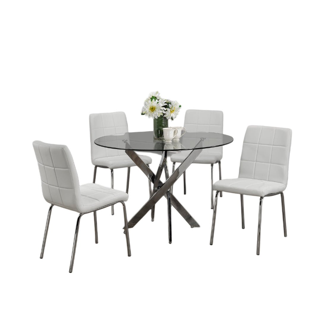 Contemporary Round Glass Dining Set with Chrome Legs – Model T-1447