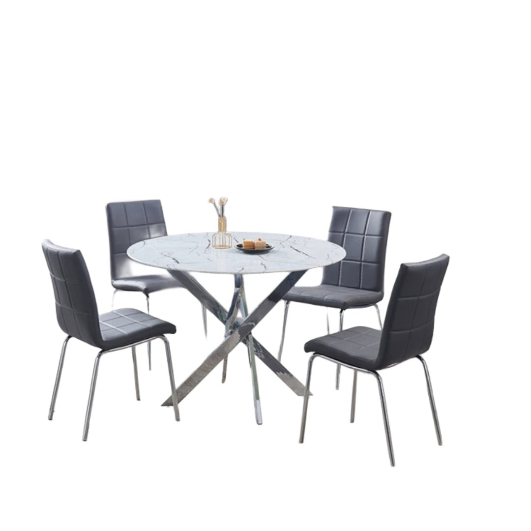 Round Marble Glass Dining Set with Chrome Legs – Model T-1445