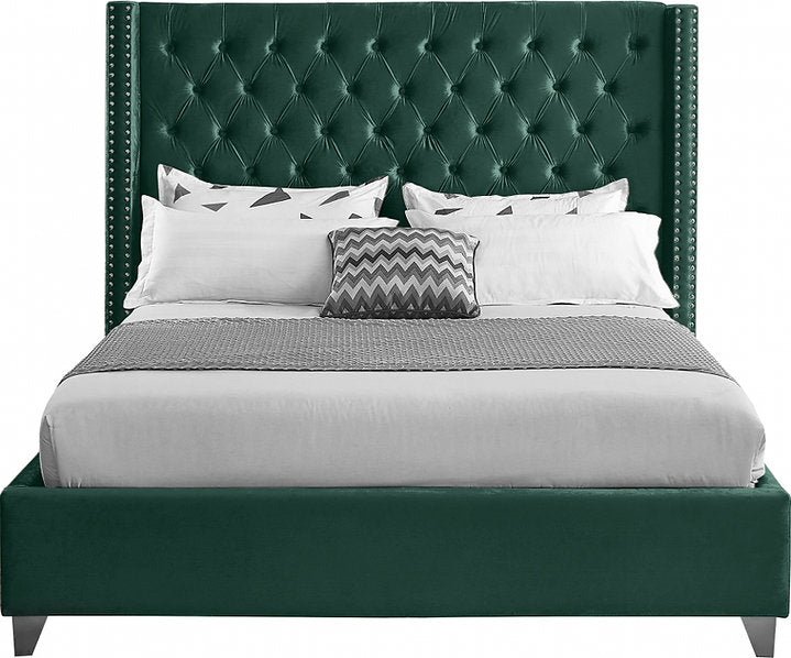 Velvet Wing Bed with Deep Button Tufting & Nailhead Trim – IF-5894