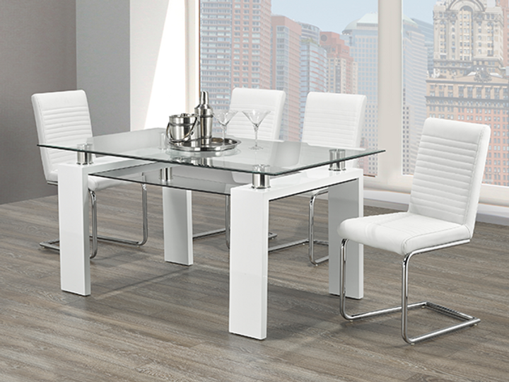 Contemporary Glass Dining Set with White High Gloss Legs – Model T-1480