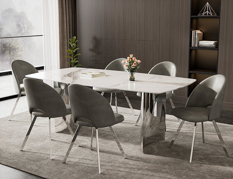 Sintered Stone Dining Set with Grey PU Chairs – T-1540